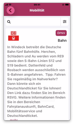 Beispielansicht des Moduls „Mobilität“