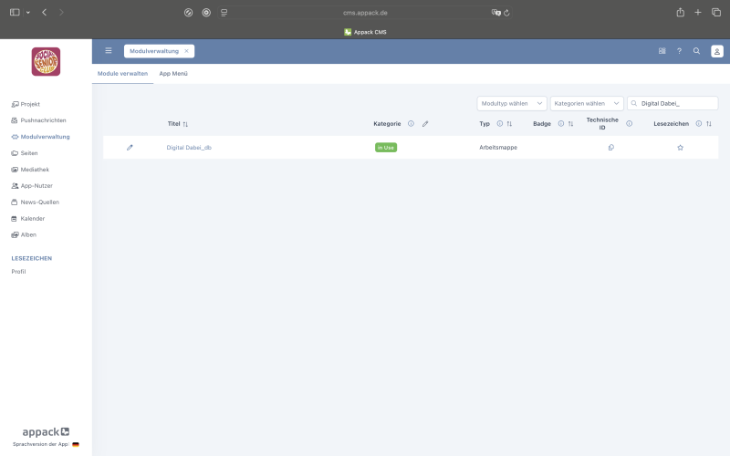 Modul in der Modulverwaltung finden