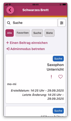 Ansicht mit Regler zur Anzeige inaktiver Einträge