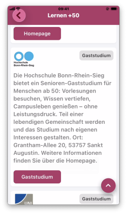 Beispiel eines geöffneten Eintrags im Modul „Lernen +50“