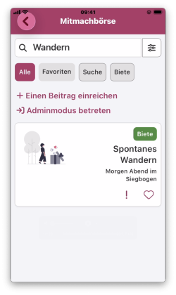 Such- und Filterfunktionen in der Mitmachbörse