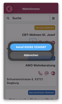 Beispiel eines Eintrags im Modul „Wohnformen“