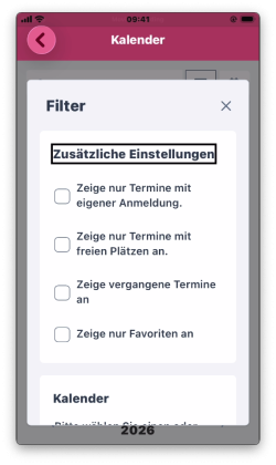 Such- und Filterfunktionen im Kalender