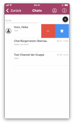 Optionen zum Verlassen oder Stummschalten eines Chats