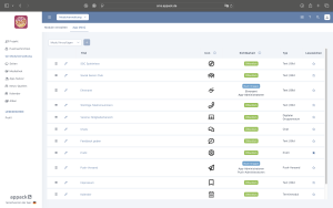 Beispielansicht des App-Menüs im CMS