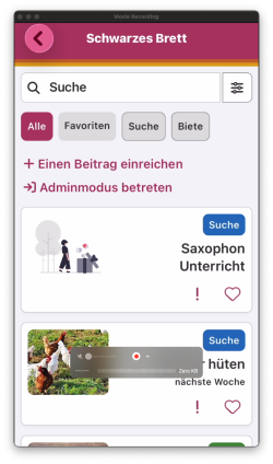 Such- und Filterfunktionen im Modul „Schwarzes Brett“
