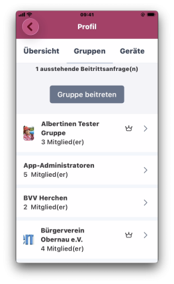 Beispielansicht der Gruppenmitgliedschaften