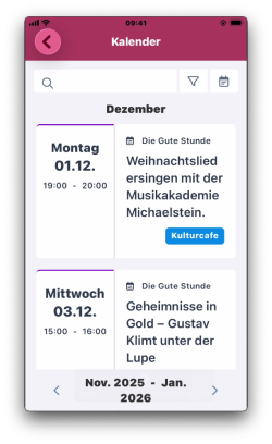 Beispielansicht des Kalendermoduls