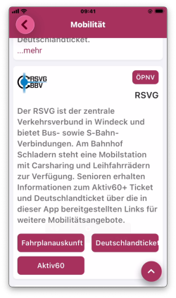 Beispiel eines aufgeklappten Mobilitätseintrags mit Detailinformationen