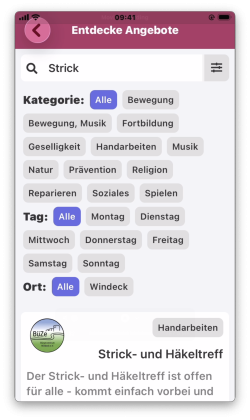 Such- und Filterfunktionen im Modul „Entdecke Angebote“
