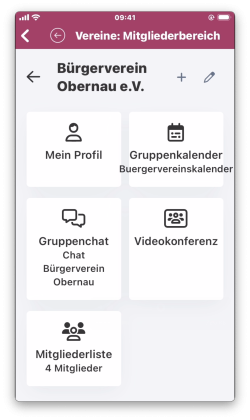 Beispielansicht einer Gruppe im Mitgliederbereich