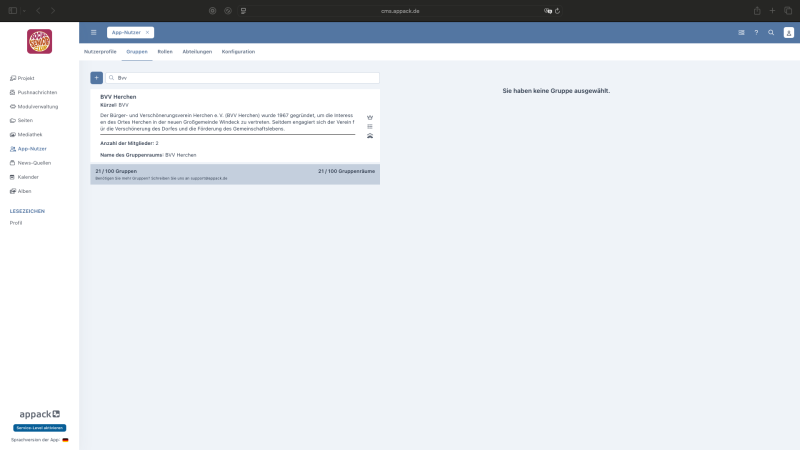Übersicht aller Gruppen im CMS