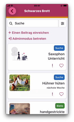 Beispielansicht des Moduls „Schwarzes Brett“