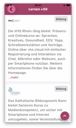 Beispielansicht des Moduls „Lernen +50“