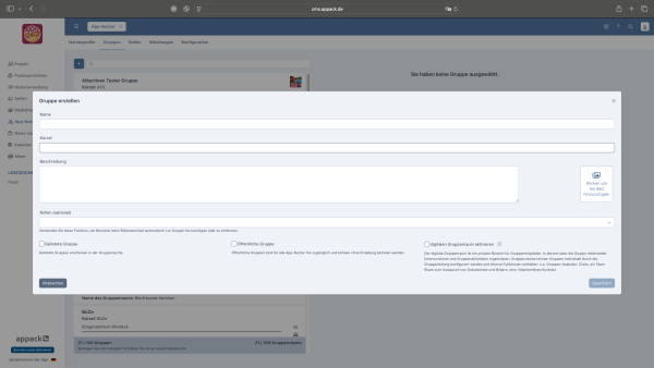 Maske zum Anlegen einer neuen Gruppe