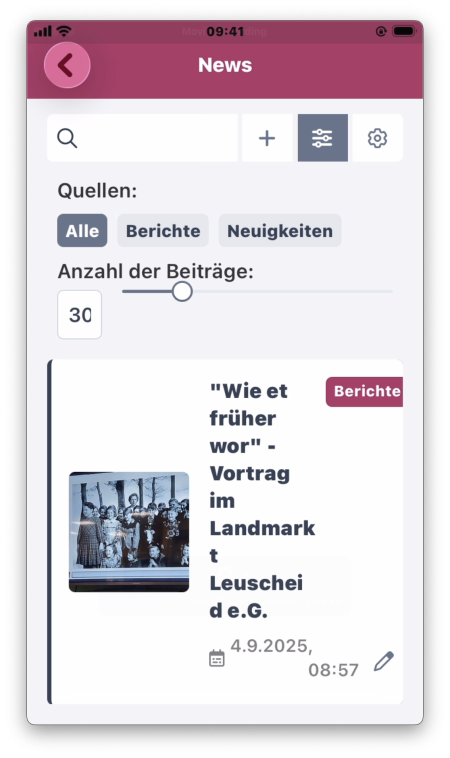 Quellenübersicht mit Kategoriefilter
